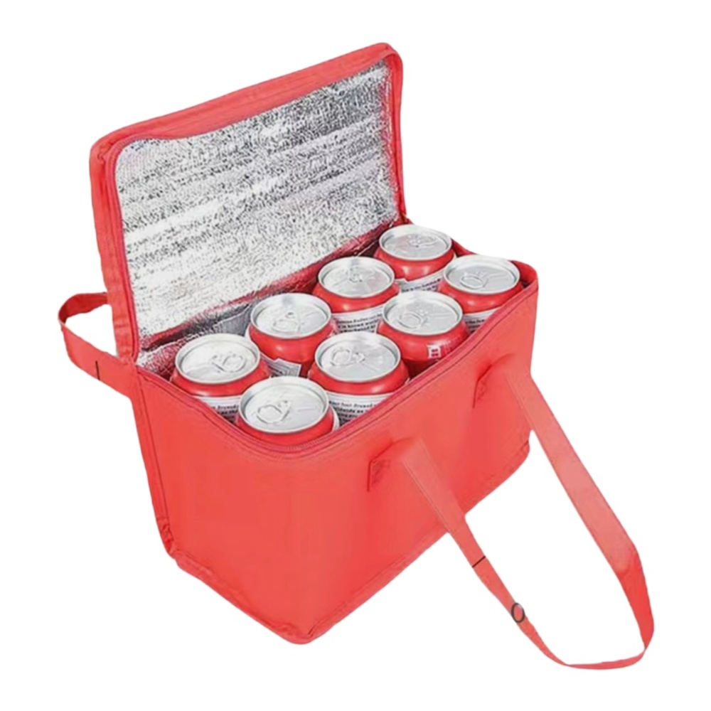 RED Portable Lunch Cooler Folding Fabric Bag Insulation Food Thermal Beach Bag